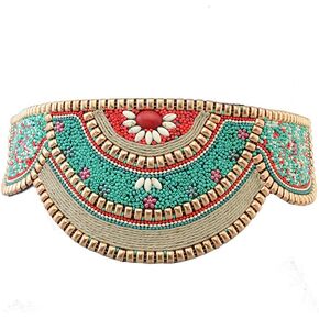 idealway Bohemian Women Belt Ethnic Beaded Elastic Stretch Adjustable Belt Waist Belly Chain Body Jewelry (B)