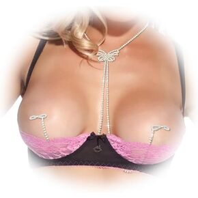 Sexy Rhinestone Bra Body Chain Jewelry Festival Rave Rhinestone Non Piercing Nipple Chain Crystal Chest Chain Bikini Rhinestone Lingerie Body Jewelry for Women