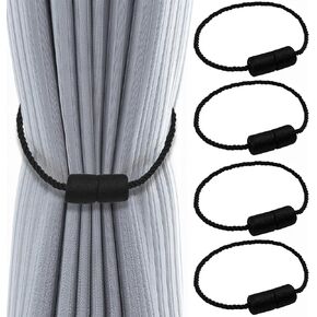 4 Pack Black Magnetic Curtain Tiebacks Curtain Tie Backs for Curtains Pull Backs, Curtain Holders for Wall Drapes Magnetic Curtain Tiebacks for Home Outdoor Decorative Curtain