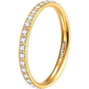 2mm Silver/Black/Gold/Rose Gold Stackable Titanium Rings for Women Cubic Zirconia Engagement Promise Eternity Wedding Bands Comfort Fit