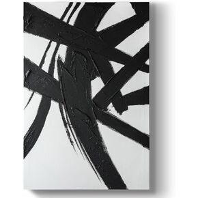 GeekMacro Black and White Abstract Wall Art Hand Painted Textured Painting Minimalist 30x45 inch Large Artwork for Walls Living Room Vertical Wall Decor