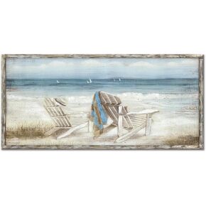 Coastal Abstract Seascape Canvas Wall Art Beach Chair on Sand Painting Artwork Print for Bedroom Living Room(60"*30")