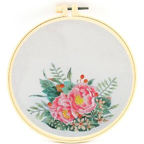 FOXTEMO Embroidery Kit for Beginners Adults, 1 Pack 20CM Embroidery Hoops, Flowers Embroidery Pattern Beginner Embroidery Kit with Needles and Thread Included for Adults Kids