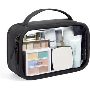 BAGSMART TSA-Approved Toiletry Bag, Large Opening Clear Makeup Bag with Handle, Quart Sized Travel Toiletry Bag, Carry-On Airline Compliant for Men and Women (Black)