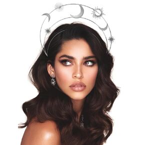 Silver Halo Crown Moon Stars Goddess Crown Alloy Goddess Headpiece Party Tiaras Crowns for Women Boho Bridal Wedding Headpiece