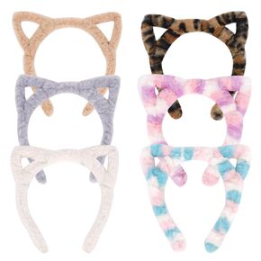 6 Pack Cat Ears Headband Plush Cat Woman Accessories Soft Ears Headband for Women Leopard Ears Headband Festival for Halloween Party Cosplay Yoga Costume Animal Headbands for Washing Face Skincare