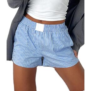 Seyurigaoka Y2k Striped Boxer Shorts for Women Pinstripe Pajamas Shorts Wide Leg Pj Sleep Shorts Low Rise Lounge Shorts