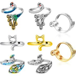 Sibba 8 Pack Knitting Crochet Ring for Finger, Adjustable Braided Faster Knitting Thimbles Knitting Crochet Tension Rings for Crocheting, Open Yarn Guide Finger Holders, Crochet Accessories