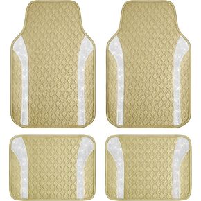 PIC AUTO Bling Leather Floor Mats - Sparkly Glitter Black Car Mats Set, All-Weather Waterproof Pads, Universal Fit for SUV, Sedan, Van - Stylish Car Accessories for Girls & Women