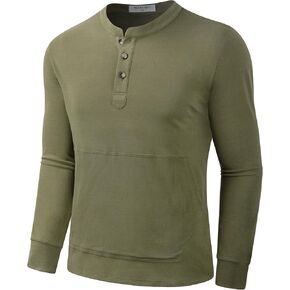 Derminpro Men's Henley Sweatshirts Long Sleeve Casual Solid Fleece Lining Lightweight Thermal T Shirt with Kangaroo Pocket