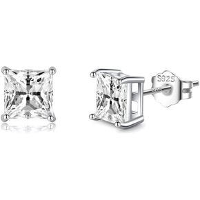 SLUYNZ 925 Sterling Silver Cut Square CZ Stud Earrings for Women Teens Simulated Diamond CZ Ear Stud 5MM/6MM/7MM Sparkling CZ Stud