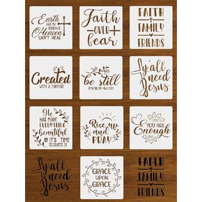 10PCS Faith Stencils Sets, Inspirational Stencils for Painting On Walls, Canvas and Wood, 8" x 8" Reusable Religious Stencils