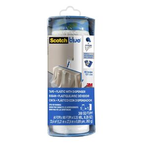 ScotchBlue Pre Plastic Painters Tape with Bladed Dispenser, 48 in x 30yd, Tape & Masking Film Combined in One Product, Static Cling to Stay in One Place, No Residue Masking Tape (PTD2093EL-48-S)