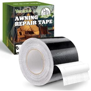 RV Awning Repair Tape, Heavy Duty Tent Repair Tape, Waterproof Tarp Repair Tape, 3 inches x 33FT Outdoor Awning Repair Tape for Tarp, Boat Covers, Tent, Black Sail Tape, Tear Repair Patch Kit