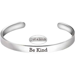 POYAMUSE Engraved Be Kind...of a bitch Bracelet - Hidden Message Motivational Stainless Steel Cuff for Women