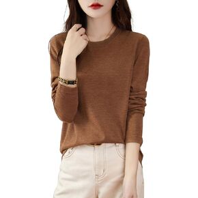 Women's 100% Merino Wool Base Layer Shirt Tops Crewneck Long Sleeve Travel Hiking Tee T Shirt Pullover Sweater