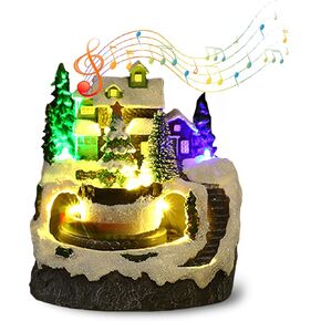 Longzhuo Christmas Village House Made of Resin, Christmas Snow House Electric Musical Light Up House with Spinning Train & 8 Music & LED Light for Christmas Decorations Indoor (Snowman)