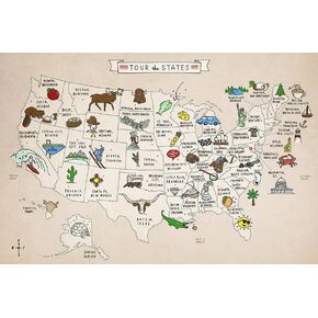 Tour The States Poster, Map USA America Poster, USA Map United States of America Travel Wall Art Dec Canvas Poster Modern Family Bedroom Decor Posters 12x18inch(30x45cm)