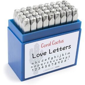 Custom Font Number and Letter Stamping Tool Case (36 Lowercase Stamps/Alphabet 0-9#, 1/8 inch (3mm) Letters, Numbers, Symbols - Hard Carbon Steel Tools - Stamp/Punch Metal, Jewelry, Leather, Wood