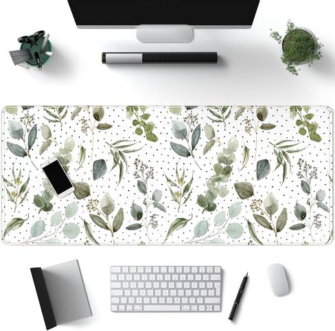 Green Mouse Pad Boho Desk Mat,Speckled Textured Greens Cool Aesthetical Mouse Pad Desk Accessories for Women Office Decor Mousepad Keyboard Pad, Non-Slip Rubber Base with Stitched Edges 31.5x11.8In in Saudi Arabia