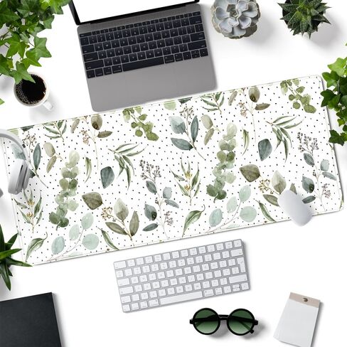 Green Mouse Pad Boho Desk Mat,Speckled Textured Greens Cool Aesthetical Mouse Pad Desk Accessories for Women Office Decor Mousepad Keyboard Pad, Non-Slip Rubber Base with Stitched Edges 31.5x11.8In in Saudi Arabia