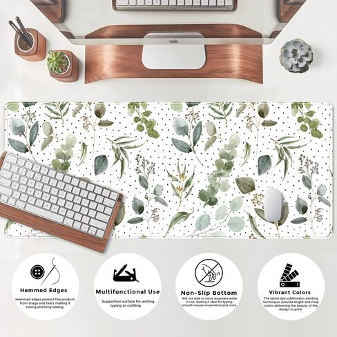 Green Mouse Pad Boho Desk Mat,Speckled Textured Greens Cool Aesthetical Mouse Pad Desk Accessories for Women Office Decor Mousepad Keyboard Pad, Non-Slip Rubber Base with Stitched Edges 31.5x11.8In in Saudi Arabia
