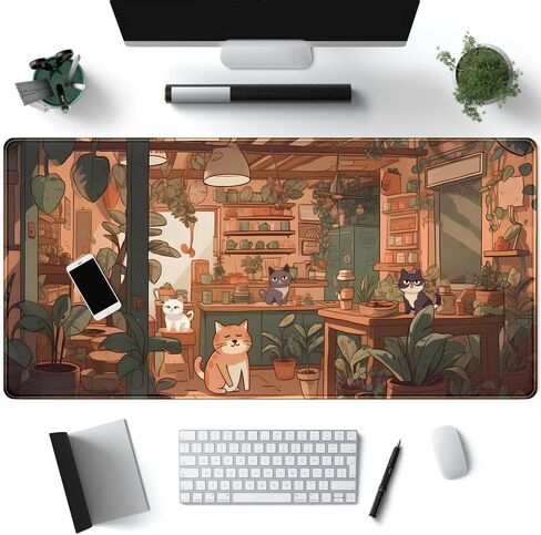 Green Mouse Pad Boho Desk Mat,Speckled Textured Greens Cool Aesthetical Mouse Pad Desk Accessories for Women Office Decor Mousepad Keyboard Pad, Non-Slip Rubber Base with Stitched Edges 31.5x11.8In in Saudi Arabia