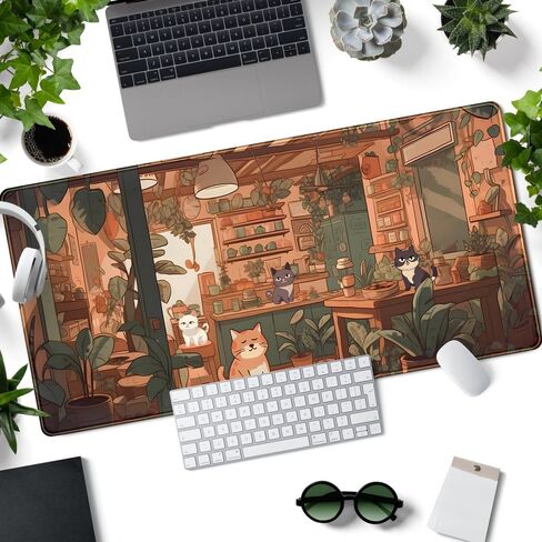 Green Mouse Pad Boho Desk Mat,Speckled Textured Greens Cool Aesthetical Mouse Pad Desk Accessories for Women Office Decor Mousepad Keyboard Pad, Non-Slip Rubber Base with Stitched Edges 31.5x11.8In in Saudi Arabia