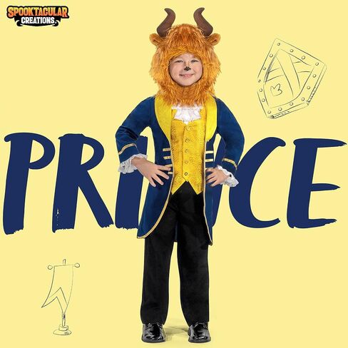 Spooktacular Creations Prince Costume for Boys, Blue Prince Charming Outfit with Beast Hood for Kids Halloween Dress up in Saudi Arabia