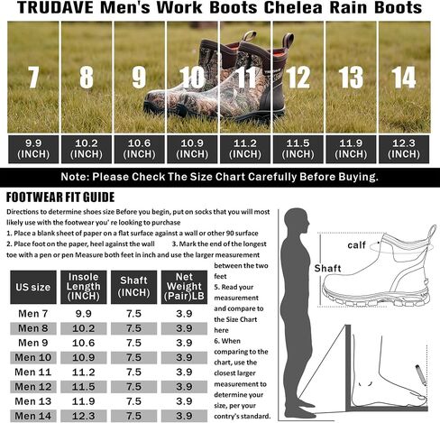 Men's Rain Boots Waterproof Garden Shoes, Ankle Rubber Work Boots, Camp Boots for Mud Snow Farm & Hunting Hiking Fishing Farming Working Outdoor, Size 7-14 in Saudi Arabia
