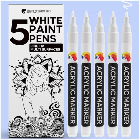 Zenacolor 5 White Paint Pen - Fine Tip for Precision - White Paint Marker Ideal for Rock Painting, Canvas, Wood, Glass in Saudi Arabia