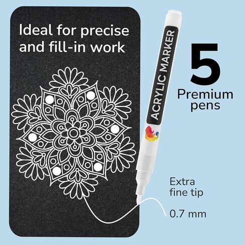 Zenacolor 5 White Paint Pen - Fine Tip for Precision - White Paint Marker Ideal for Rock Painting, Canvas, Wood, Glass in Saudi Arabia