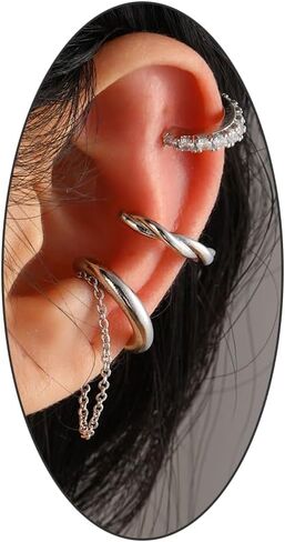 Gold Non Pierced Ear Cuffs Set for Women, Silver Cubic Zirconia Tassel Chain Helix Ear Clip,Dainty Simple Fake Cartilage Earrings in Saudi Arabia