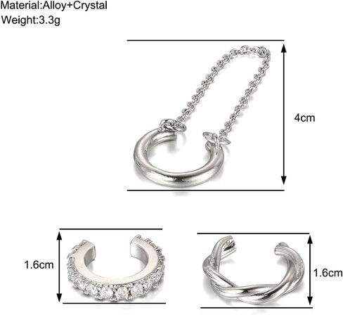 Gold Non Pierced Ear Cuffs Set for Women, Silver Cubic Zirconia Tassel Chain Helix Ear Clip,Dainty Simple Fake Cartilage Earrings in Saudi Arabia