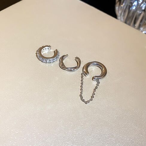Gold Non Pierced Ear Cuffs Set for Women, Silver Cubic Zirconia Tassel Chain Helix Ear Clip,Dainty Simple Fake Cartilage Earrings in Saudi Arabia