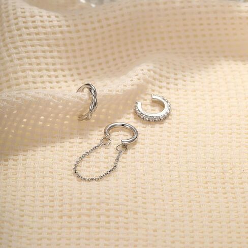 Gold Non Pierced Ear Cuffs Set for Women, Silver Cubic Zirconia Tassel Chain Helix Ear Clip,Dainty Simple Fake Cartilage Earrings in Saudi Arabia