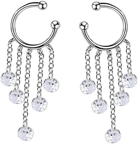 SLUYNZ 925 Sterling Silver Cuff Earrings Droplet Tassel Chain for Women No Piercing Cartilage Earrings Wrap in Saudi Arabia