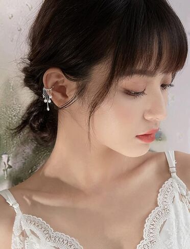 SLUYNZ 925 Sterling Silver Cuff Earrings Droplet Tassel Chain for Women No Piercing Cartilage Earrings Wrap in Saudi Arabia