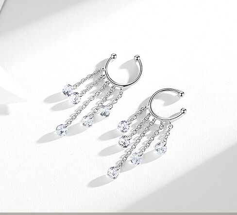 SLUYNZ 925 Sterling Silver Cuff Earrings Droplet Tassel Chain for Women No Piercing Cartilage Earrings Wrap in Saudi Arabia
