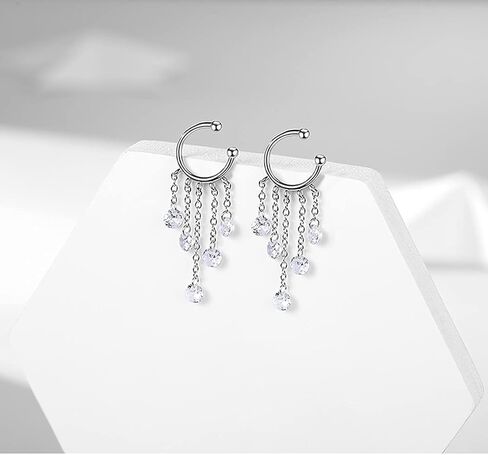 SLUYNZ 925 Sterling Silver Cuff Earrings Droplet Tassel Chain for Women No Piercing Cartilage Earrings Wrap in Saudi Arabia