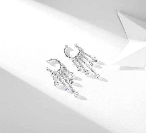 SLUYNZ 925 Sterling Silver Cuff Earrings Droplet Tassel Chain for Women No Piercing Cartilage Earrings Wrap in Saudi Arabia