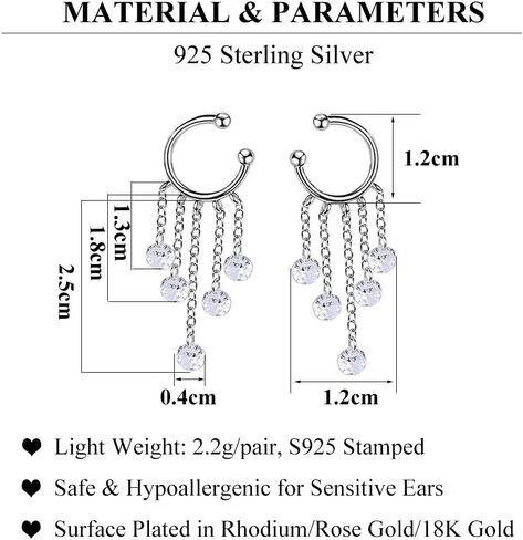 SLUYNZ 925 Sterling Silver Cuff Earrings Droplet Tassel Chain for Women No Piercing Cartilage Earrings Wrap in Saudi Arabia