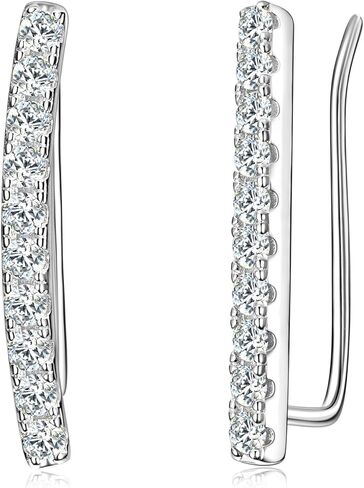 Moissanite Earring for Women Dainty Ear Climber Earrings 925 Sterling Silver Hypoallergenic Brilliant Round Cut Lab Diamond Ear Cuffs Crawler Bar Earrings Jewelry Gifts in Saudi Arabia