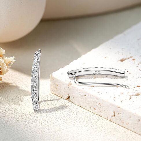 Moissanite Earring for Women Dainty Ear Climber Earrings 925 Sterling Silver Hypoallergenic Brilliant Round Cut Lab Diamond Ear Cuffs Crawler Bar Earrings Jewelry Gifts in Saudi Arabia