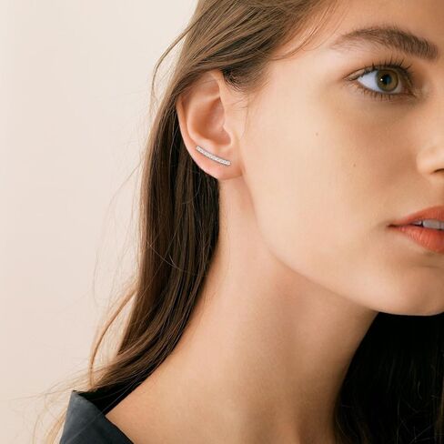 Moissanite Earring for Women Dainty Ear Climber Earrings 925 Sterling Silver Hypoallergenic Brilliant Round Cut Lab Diamond Ear Cuffs Crawler Bar Earrings Jewelry Gifts in Saudi Arabia