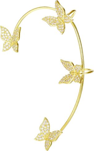 Akeoqi Zircon Butterfly Snowflake Clover Ear Cuff Earrings No Piercing Ear Clip Wrap Crawler Climber Earrings Inlaid Rhinestone Ear Clip Wrap Around Earrings for Women Silver Gold Tone in Kuwait