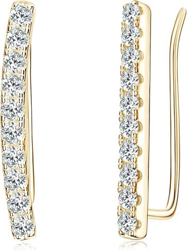 Moissanite Earring for Women Dainty Ear Climber Earrings 925 Sterling Silver Hypoallergenic Brilliant Round Cut Lab Diamond Ear Cuffs Crawler Bar Earrings Jewelry Gifts in Saudi Arabia