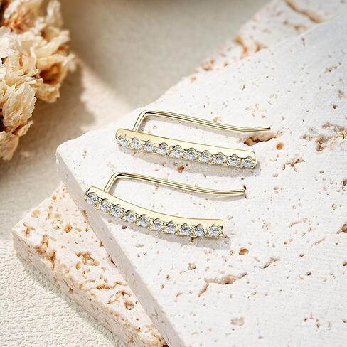 Moissanite Earring for Women Dainty Ear Climber Earrings 925 Sterling Silver Hypoallergenic Brilliant Round Cut Lab Diamond Ear Cuffs Crawler Bar Earrings Jewelry Gifts in Saudi Arabia