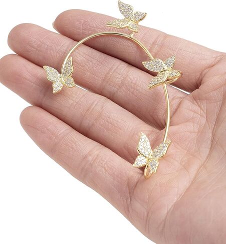 Akeoqi Zircon Butterfly Snowflake Clover Ear Cuff Earrings No Piercing Ear Clip Wrap Crawler Climber Earrings Inlaid Rhinestone Ear Clip Wrap Around Earrings for Women Silver Gold Tone in Kuwait
