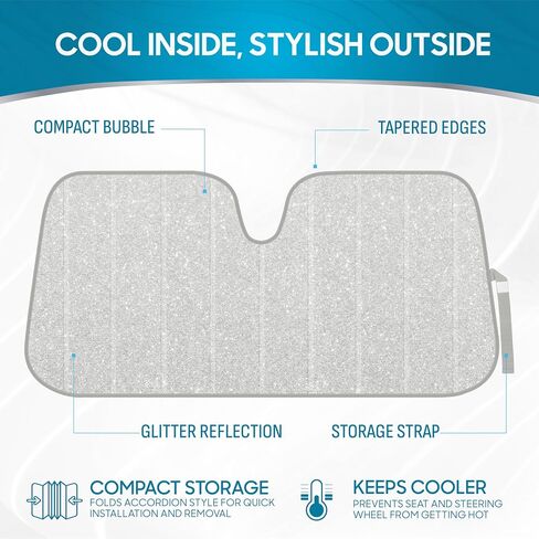 Motor Trend Windshield Sunshade for Car Truck & SUV, Black - Folding Car Sun Shade for Front Window, Auto Sun Visor Heat Protection, Car Sunscreen Blocks UV Rays and Keeps Vehicle Cool (58 x 24 Inch) in Saudi Arabia